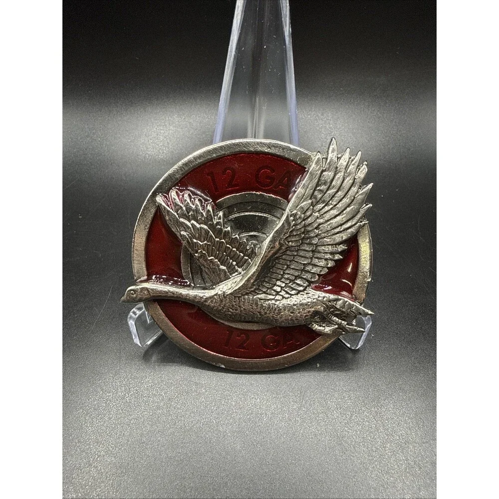 Vintage 1980 Great American Buckle Co Goose Hunting 12 Gauge Belt Buckle USA